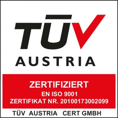 TÜV Austria Logo mit Zertifikatsnummer