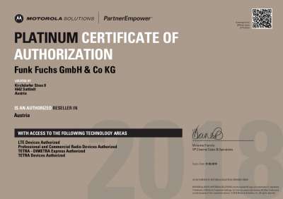 Motorola Platinum Certificate 2018
